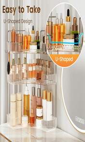 Kinkota Corner Bathroom Counter Organizer 3-Tier Bathroom Organizer Countertop With Hooks Perfume Organizers Storage Shelf For Makeup &Amp; Skincare Dresser-Clear - ColorA - 查看 5