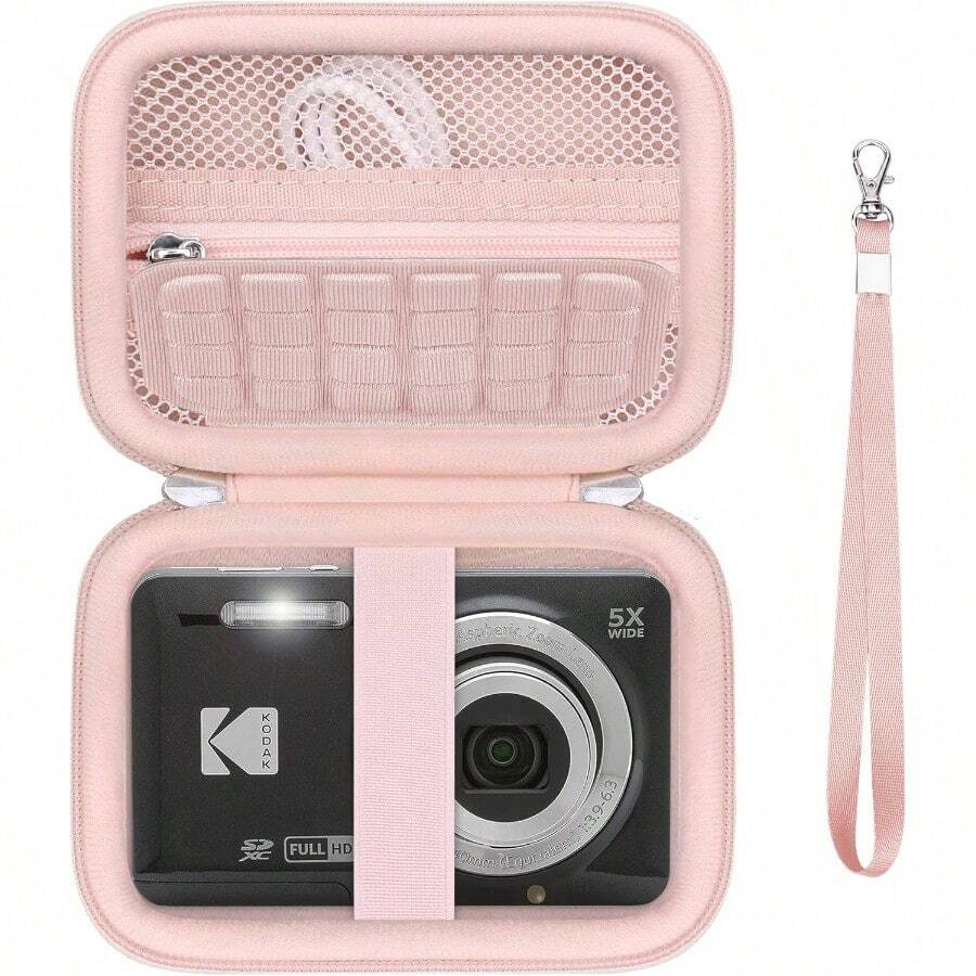 Digital Camera Case Compatible With PIXPRO FZ55 FZ45 Friendly Zoom Digital Camera Vlogging Camera Storage Holder Travel Bag With Mesh Pocket For Battery USB Cable SD Card Pink - 粉色 - 查看 1