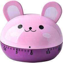1Pz Súper lindo Animal Temporizador De Conejo Color Rosa con Morado Mecánico Reloj Despertador Manual Para Cocinar Hornear - Rosa - Ver 11