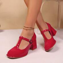 Women's High Heels, Women's Thick Heels, Women's Shiny Thick Heels, Comfortable And Easy To Wear, Multiple Colors Available, Suitable For Daily Leisure, Commuting, Dance Party Shoes, Adjustable Instep Strap, Local Warehouse Delivery - 紅色 - 查看 1