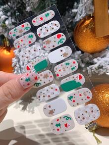1 pezzo Adesivi per unghie a copertura totale con motivi natalizi di fiocchi di neve, alberi di Natale, cervi, colori sfumati e strisce glitterate, adatti per arte di unghie fai-da-te per donne