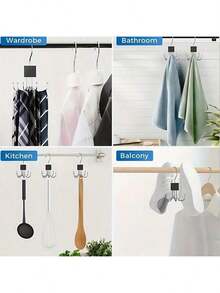 Belt Hanger, 6 Hook Belt Organizer, Rotating Tie Hanger With Wooden Base And Steel Hooks For Hats, Bags, And Scarves, Foldable And Compact,6-Claw Hanging Hook, Coat Hook, Scarf Hook, Belt Hook, Cabinet Storage Rack, Entryway Coat Rack Hook, Back-To-School & Home Essential,No Drill Multifunctional Rack For Belts, Ties, Underwear, Bags, Scarves,Clothing, Storage Hook