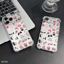 Funda para teléfono Patrones de fiesta con tema rosa, teléfono móvil con impresión transparente anticaída en cuatro esquinas, adecuado para phone 17, 16, 15, 14, 13, 12, 11 Pro X XS Series, regalos de Halloween y Acción de Gracias, amigos y familiares, regalos navideños - transparente - Ver 7