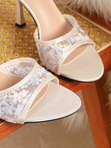 Plus Size Women's Fashion Pointed Toe Stiletto High Heel Slip-On Sandals, Sexy Casual Party Dress Sandals, Elegant Stiletto Sandals - White - View 7