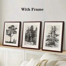 3 piezas de pósteres de lienzo con árboles vintage con marcos de madera - Impresiones artísticas de alta calidad que presentan exquisitos bocetos y vibrantes escenas de bosque - Regalos perfectos para la decoración del dormitorio, la sala de estar y el pasillo, agregando un toque de encanto invernal a tu espacio