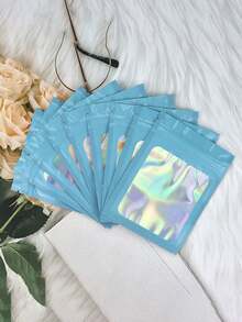 10/30/50/100pcs PVC Jewelry Storage Bag, Laser Transparent Sliver Packaging Bag,Sealable Bags For Packaging,Minimalist Solid Jewelry Bag For Bracelets, Home Gift For Valentine's Day - Blue - View 2