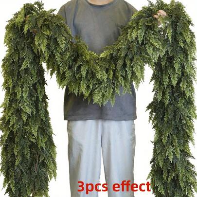 70.86 英寸人造圣诞藤蔓花环、假诺福克藤蔓、雪松圣诞花环、圣诞藤条花环装饰、适用于圣诞节壁炉装饰、餐桌和门廊装饰、室内外装饰、农舍圣诞家居装饰、圣诞节、复活节、婚礼派对感恩节装饰