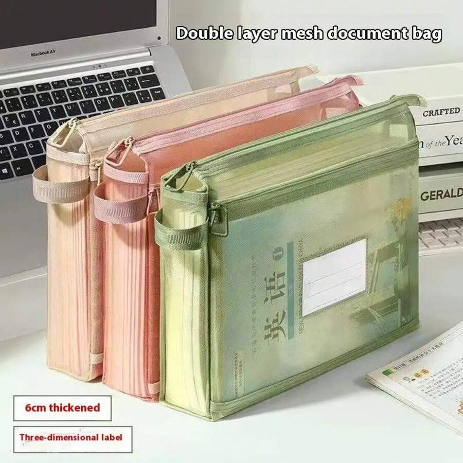 Bolsa de Libros de Gran Capacidad Bolsa de Tutoría de Doble Capa Bolsa de Documentos de Clasificación Bolsa de Almacenamiento Transparente y Portátil - Azul - Ver 1