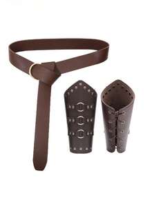 Multi-Piece Set Vintage Street Style Viking Belt, Leather Pouch, Arm Cuff Accessories, Viking Costume Leather Wristband, Scabbard, Retro Pouch, Suitable For Men And Women Old Money Vintage Autumn/Fall Urban Outfit Classic Christmas Winter Fashion Daily Men Boyfriend Gift