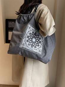 Embroidered Retro Bucket Bag For Women, New Niche Versatile Commuter Shoulder Bag, Embroidered Cashew Flower
