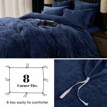 Queen Size 3pcs Ultra Soft Breathable Comforter Cover Set, Luxury Cozy Flannel Duvet Cover With Pillow Shams, 90" X 90", Dark Grey,  And  Bedding Collection - 海軍藍(無棉被) - 查看 5