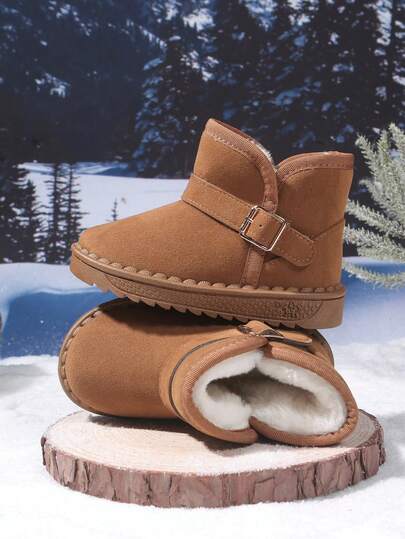 Botas de nieve para niños y niñas, botas de invierno de ante negro con forro térmico, suela de goma antideslizante, botas de tobillo impermeables para niños pequeños, ideales para días nevados, juegos al aire libre, escuela y uso diario, calzado elegante y acogedor para mantener los pies pequeños abrigados en clima frío