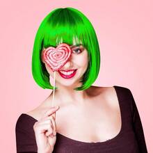 DGreen Bob Wig And Sunglass Set Neon Funny Short Bob Wig Sunglass Pack Colorful Hairpieces Fancy Dr Cosplay Costume Accories For Women Bachelorette Party Favors Halloween Decorations - 綠色的 - 查看 4