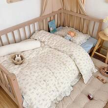 Muslin Duvet Cover With Ruffled Edges, 1 Piece Cotton Comforter Cover 47X59'', Pattern 2-Layer Gauze Bedding, No Quilt Or Pillowcases, Bedroom Essential - 小貓 - 查看 12