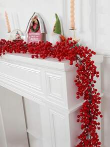 2 PIEZAS Guirnalda de bayas navideñas de 190 cm/74,8 pulgadas, decoración artificial para interiores y exteriores, puerta, chimenea, decoración flexible para invierno, Navidad, Año Nuevo, decoración para jardín, puerta principal, hogar, alféizar de ventana (bayas rojas)