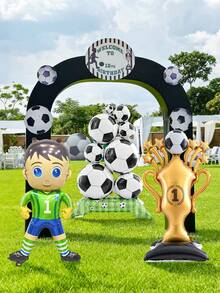1pc Football Birthday Party Balloon Set, Includes Soccer Goalkeeper, Oversized Standing Soccer Trophy, Standing Soccer Balloon Pile, Suitable For Soccer Sports Theme Party, Soccer Match, Birthday Party Decor, World Cup Decor, Football Birthday Party Supplies - Multicolor - View 5