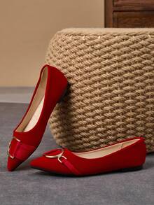 WHDXY 1 Pair Women's Pointed Toe Flats, Soft Leather Office Shoes, Versatile Loafers, Shallow Soft Bottom Fairy Style Flat Heel -On Commuting Shoes - 紅色 - 查看 6