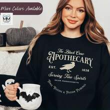 Black Crow Apothecary Sweatshirt For Halloween, Salem Massachusetts Sweater, Witchy Halloween Shirt, Spooky Season Vintage Style Crewneck