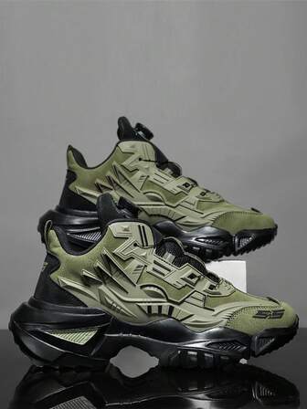 男士时尚厚底休闲运动鞋，舒适透气旋转扣设计休闲鞋