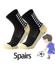1/5 Pairs Kids/Teens Sports Socks, Colorblock Football/Basketball/Cycling Crew Socks, Non-Slip Athletic Socks