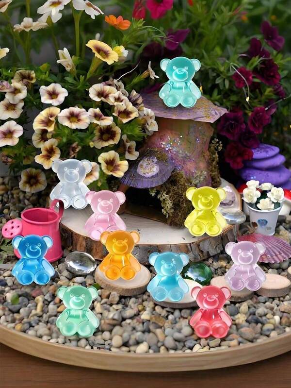 400/200g Of Cute Mini Resin Bears, Miniature Bear Animal Figurines, For DIY Fairy Gardens, Vase Fillers, Glass Containers, Potted Plant Decorations, Miniature Landscape Crafts, Garden Decor, Car Interior Accessories, Home Decoration, Bookshelves, Living Room Scenes, Themed Parties, Perfect Birthday Gift