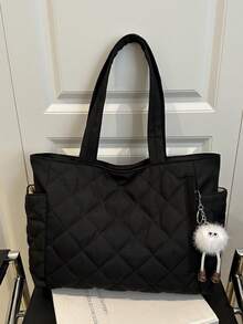 New Fashion Large Capacity Rhombus Pattern Dual Handle Shoulder Tote Bag, Lightweight And Portable, Women's Wallet, Suitable For Summer Outdoor Travel, Decorated With Animal Pendant, Essential Travel Backpack