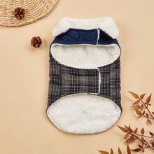 1 pezzo Giacca termica per animali domestici in misto lana con motivo a righe e patchwork, adatta per gatti e cani di taglia piccola/media, autunno/inverno - Blu - Visualizzare 5