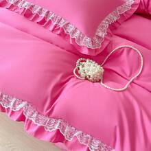 Chic Ruffle Lace Polyester Duvet Cover Set - Girl White Bedding - 2 Piece Twin Comforter Duvet Cover With Zipper Closure - Ultra Soft And Lightweight (White, Twin) - NO Comforter Included - 玫紅色 - 查看 7