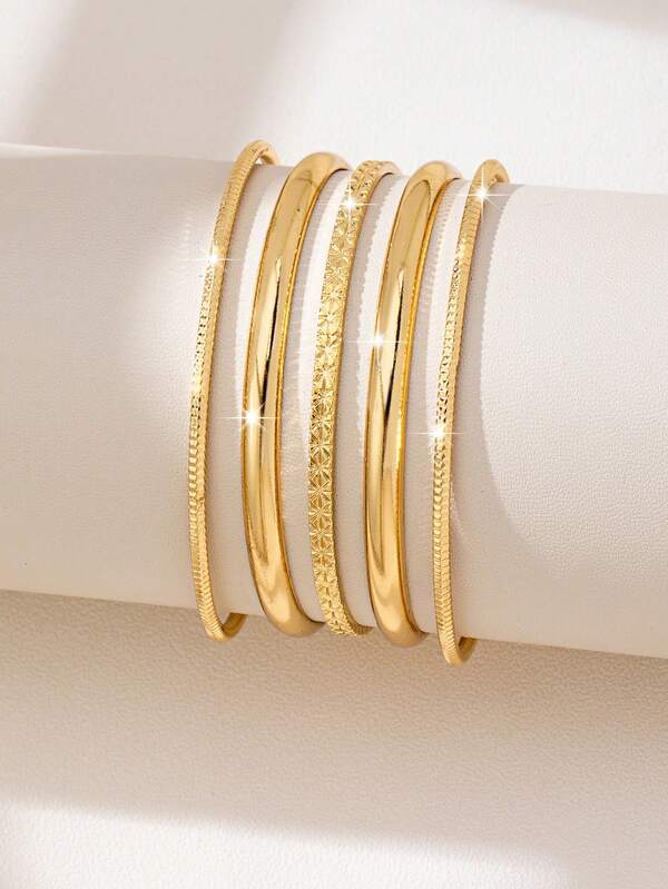 1 Set Of 5pcs Textured Bracelets Suitable For Women's Daily Wear