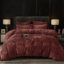 Queen Size 3pcs Ultra Soft Breathable Comforter Cover Set, Luxury Cozy Flannel Duvet Cover With Pillow Shams, 90" X 90", Dark Grey,  And  Bedding Collection - 勃根地紅/鐵鏽紅(無棉) - 查看 1