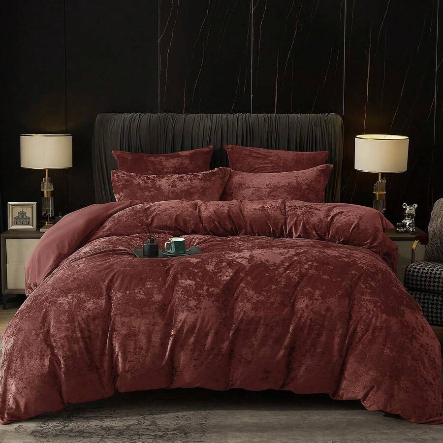 Queen Size 3pcs Ultra Soft Breathable Comforter Cover Set, Luxury Cozy Flannel Duvet Cover With Pillow Shams, 90" X 90", Dark Grey, And Bedding Collection - 勃根地紅/鐵鏽紅(無棉) - 查看 1