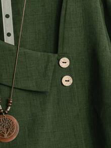 Camicia a maniche lunghe con colletto asimmetrico e polsini arrotolati, di colore unito, adatta a tutte le stagioni, per donne taglia comoda - Verde militare - Visualizzare 3