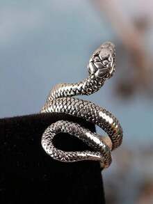 1pc Retro Punk Exaggerate Snake Shape Adjustable Ring, Unisex Fashion Hiphop Jewelry Accessory - Silver - View 4