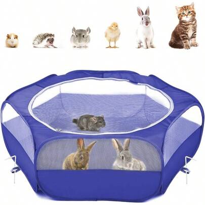 Small Animals Playpen, Waterproof Small Pet Cage Tent With Zippered Cover, Portable Outdoor Yard Fence With 3 Metal Rod KittenPuppyGuinea PigRabbitsHa