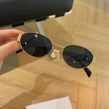 1pcs Metal Frame Oval Retro Fashion Glasses, Fashionable Design For Women, Suitable For Everyday Wear, Traveling & Beach Preppy Style For Back To School - màu nâu - Xem 9