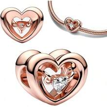 Jewelry Movie Heros Character Charms Women Bracelets And In 925 Sterling Silver,Mother's Day Birthday - 玫瑰金璀璨心形浮石吊墜 - 查看 11