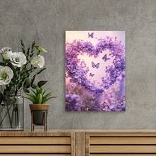 1PC 2D The Purple Flowers Are Heart-Shaped And Butterfly Wall Art Canvas Printed Materials, Wall Decoration Posters, Unique Creative Wall Art Decorations, Bathrooms, Living Rooms, Bedrooms, Offices, Dining Rooms, Artworks, Perfect Gifts And Decorations, 2D Flat Surface, Ideal Choice For Giving Gifts During Christmas, New Year And Other Festivals, Very Suitable For Room Decoration - 紫色 - 查看 4