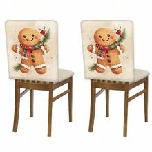 2/4/6pcs Gingerbread Man Printed Linen Chair Covers, Home Decor, Suitable For Christmas Gifts, Christmas Decoration, Daily Home, Living Room, Dining Room, Garden, Hotel, Washable Polyester Material Chair Pad Covers - Multicolor - View 14