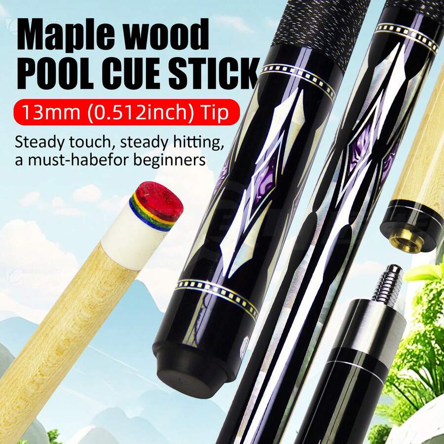 Maple Wood Pool Cue Stick, 13mm Rainbow Leather Tip, 19-21oz Billiard Cue With Dental Lock Joint & Winding Grip - 145.9cm/57.5in 9-Ball/8-Ball,For Home Or Bar