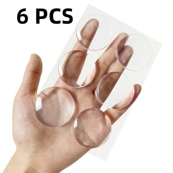 6pcs Self-Adhesive Door Stopper Protectors - Transparent Silicone Invisible Wall Bumper Pads, Reusable No Drill Installation, Suitable For Home Office Fridge Cabinet Door Handle Noise Reduction And Shock Absorption