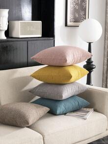 1 Piece, Pink Decorative Square Pillow, Pillowcase Made Of Microfiber Short Pile Fabric, Available In A Variety Of Sizes, Pillow Core Not Included, Zipper Closure, Suitable For Holiday Parties, Sofa Cushion Covers To Match Beige Sofas, Bed Cushions, Living Rooms, Offices, Car Lumbar Cushions And As Simple Gifts.