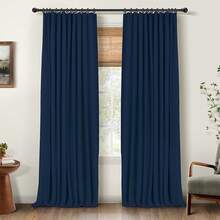 % Blackout Curtains Bedroom, 84 Inch Long Blackout Curtains, Clip Rings Linen Drapes, Thermal Insulated Room Darkening Living Room, 2 Panels - Beige, W50xL84, Bedroom Decor - 午夜藍 - 查看 5