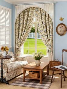 1 件复古花卉和鸟类提花窗帘，涤纶房间窗帘，客厅窗帘，厨房窗帘，杆袋窗帘，适用于厨房和各种房间 - 无配件，可机洗，秋季装饰，四季皆宜 - 彩色 - 查看 7