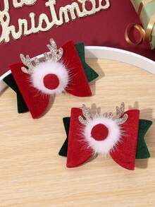 2 Stücke Weihnachts-Haarschleife für Mädchen, Weihnachts-Rentier-Bögen Haarspangen, vintage Samt-Bögen Haarspangen, rote Bögen Rentier Haarstyling-Clips mit flauschiger Ball Dekoration, Neujahrsgeschenk, Feiertags-Party Barrettes, Kinder Baby Haaraccessoires