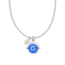 Women's Mati Evil Eye Spinning Charm And Pearl Necklace Blue Silver Pearl