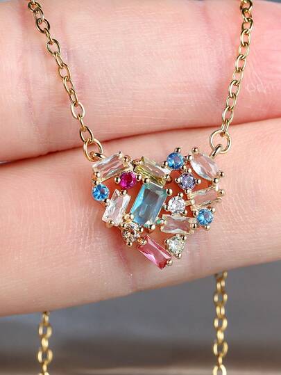 1pc Elegant Women's Necklace With Sparkling Zirconia Heart Pendant, Suitable For Daily Wear