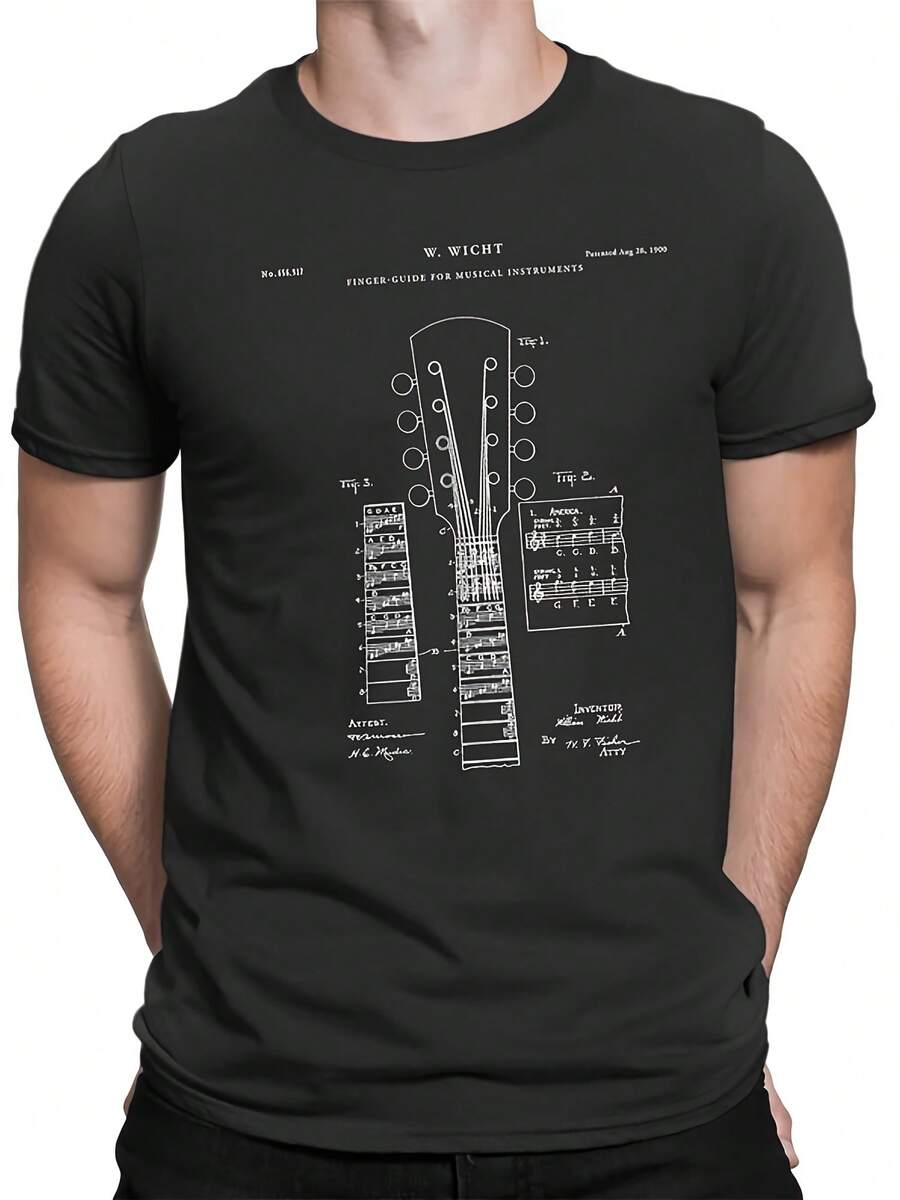 Guitar Patent T-Shirt, Guitar Blueprint, Patent Print T-Shirt, Guitarist Shirt, Musician Gift, Band Tee, Patent Shirt, PT662 - 風格22 - 查看 1