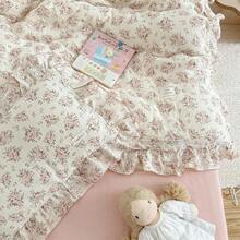 Muslin Duvet Cover With Ruffled Edges, 1 Piece Cotton Comforter Cover 47X59'', Pattern 2-Layer Gauze Bedding, No Quilt Or Pillowcases, Bedroom Essential - 優雅的粉紅色花卉 - 查看 8