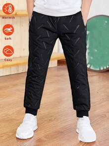 1件装 男童休闲保暖加厚冬季长裤，儿童秋冬季长裤 - 黑色 - 查看 5