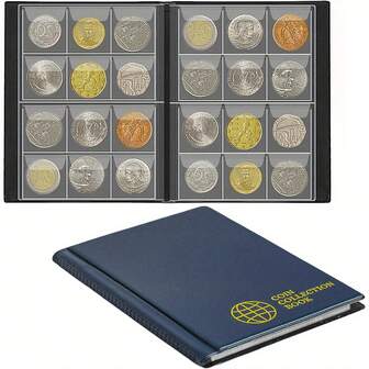120pcs Coin Collection Album With Transparent Plastic Pages And Navy Blue Cover, PVC Coin Storage Album With Labeled Compartments, Storage For Collectors To Organize World Coins, Pennies, Nickels, Dimes, Half Dollars